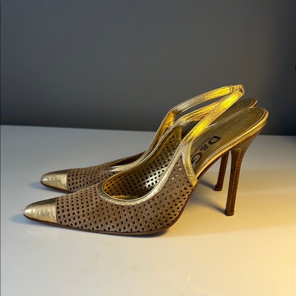 D&G Gold and Brown Slingback Heels